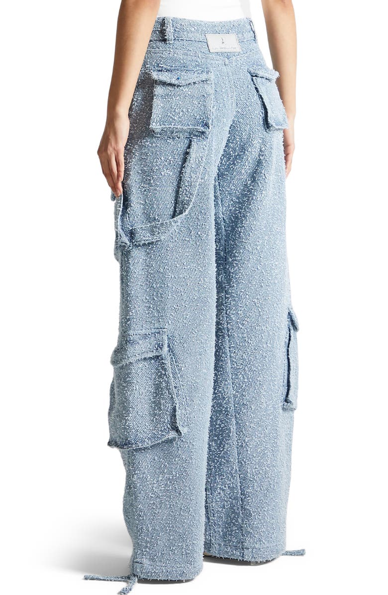 Manière De Voir Anne High Waisted Boucle Denim Cargo Pants, Alternate, color, Mid Blue