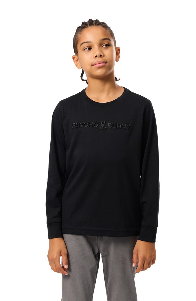 Psycho Bunny Kids' Lakewood Embroidered Long Sleeve Pima Cotton T-Shirt, Alternate, color, Black