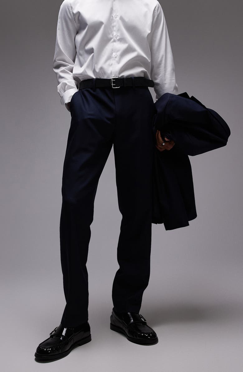 Slim Fit Navy Flat Front Stretch Suit Pants