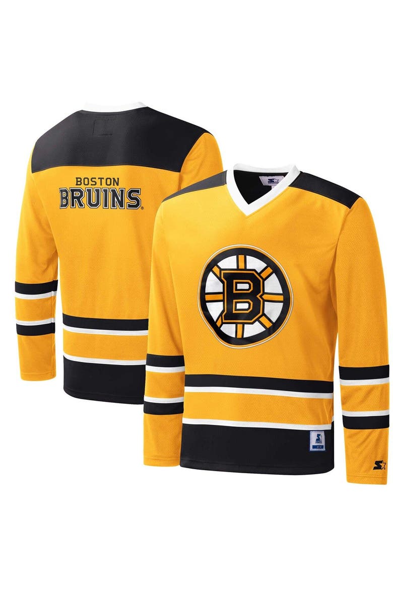 Men's Starter Gold/Black Boston Bruins Cross Check Jersey V-Neck Long Sleeve T-Shirt, Main, color, Gold