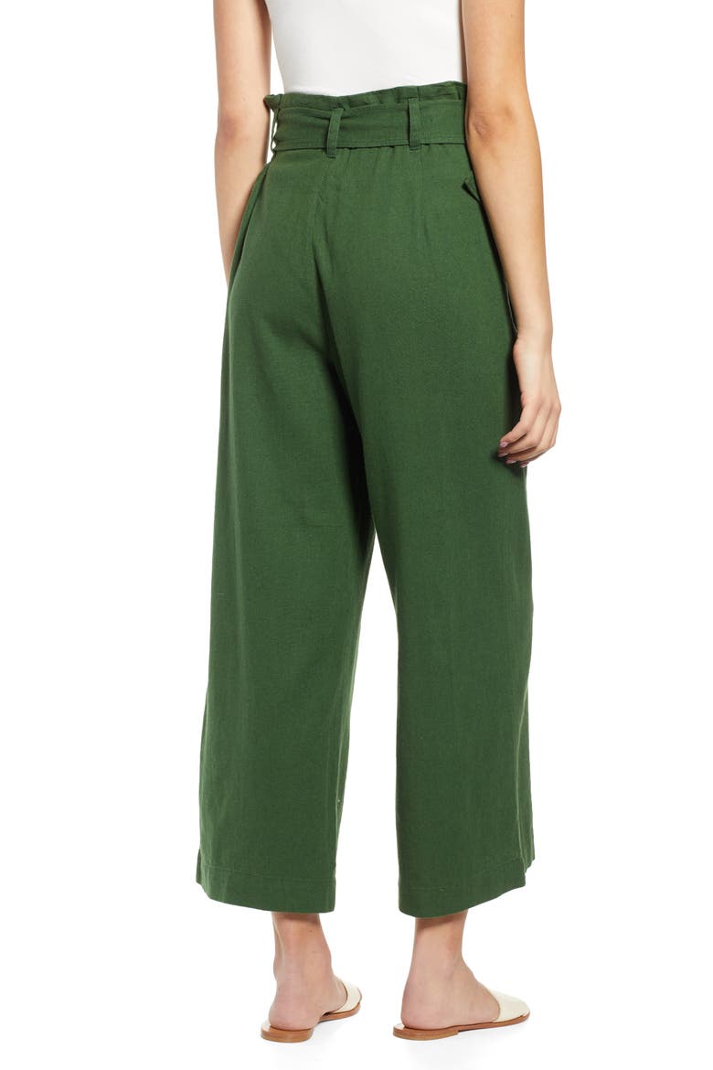 Belted Wide Leg Linen Blend Pants, Alternate, color, GREEN PASTURES