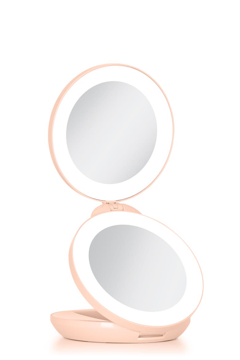Lighted Travel Mirror with Magnification & Folding-to-Compact, Alternate, color, Peach