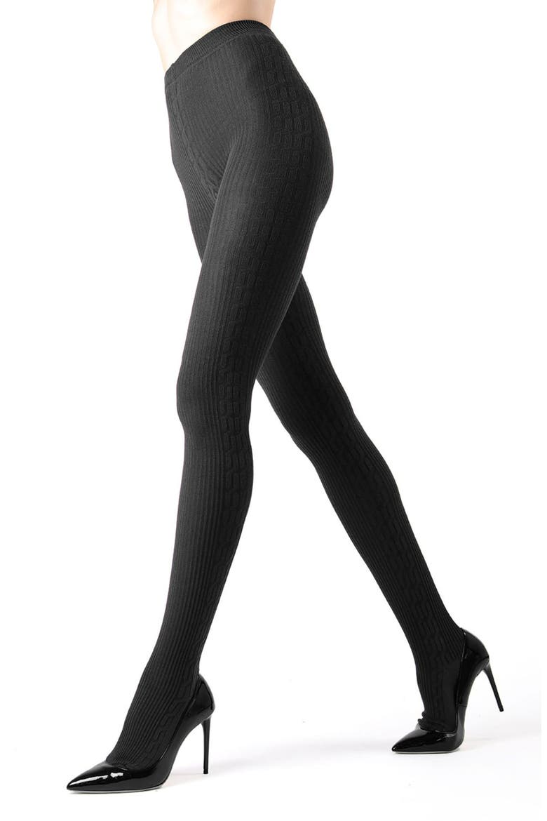 Cable Stitch Sweater Tights, Main, color, DARK GRAY HEATHER