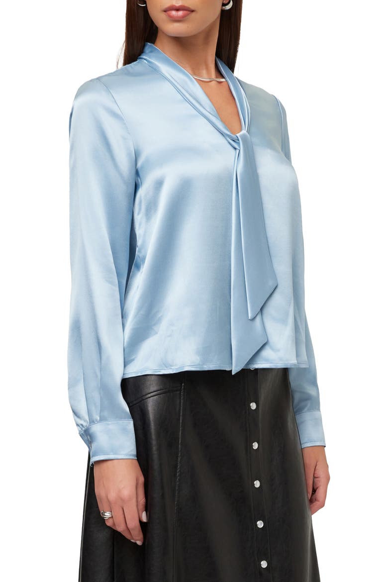 Patty Tie Neck Satin Shirt, Alternate, color, GLACIER