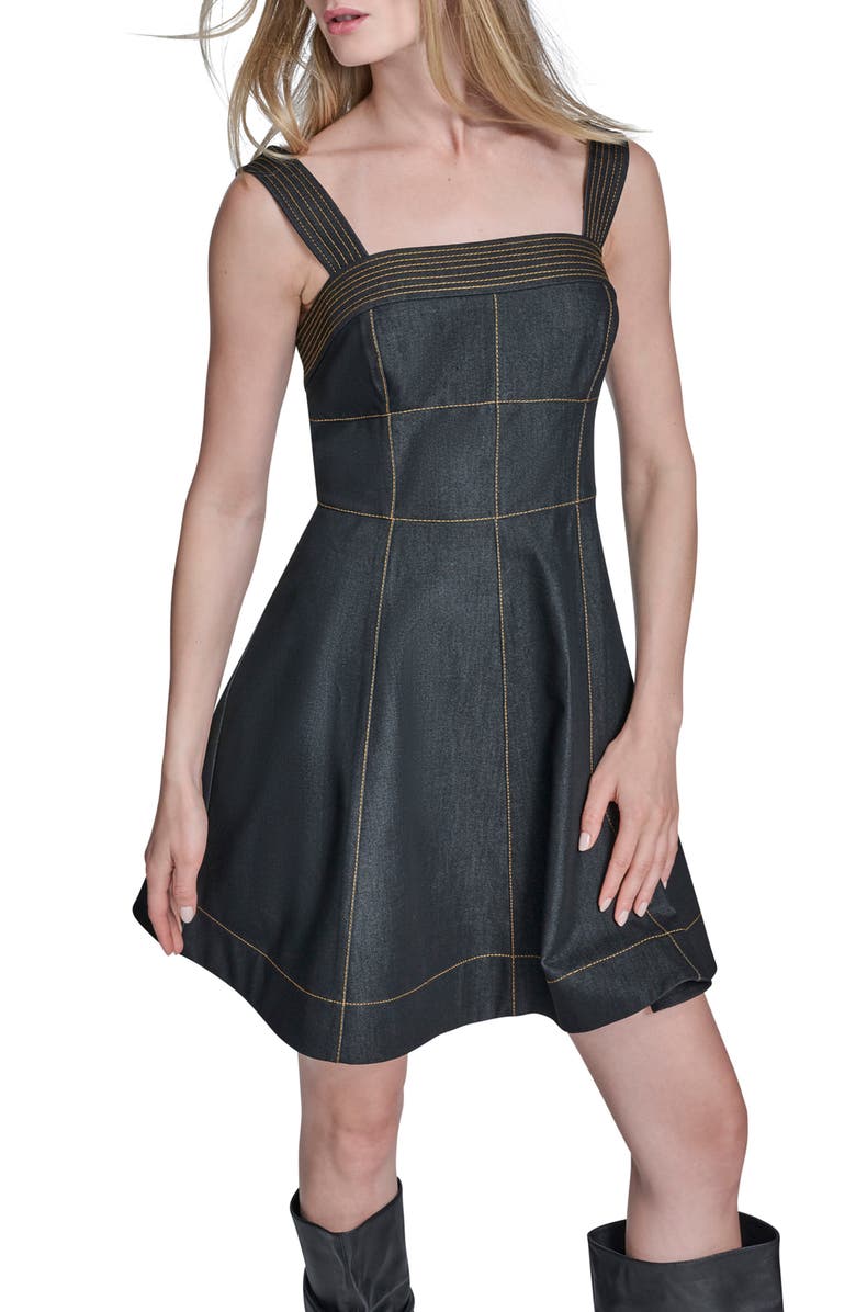 BCBG Stitched Denim Minidress, Alternate, color, Black