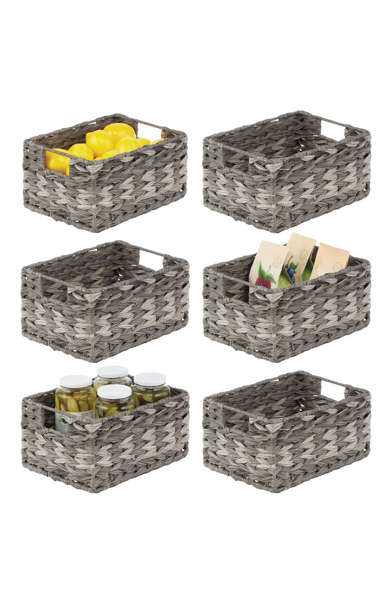 mDesign Woven Farmhouse Pantry Food Storage Bin Basket Box, 6 Pack, Main, color, Gray Ombre