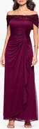 Betsy & Adam Glitter Lace Off the Shoulder Gown