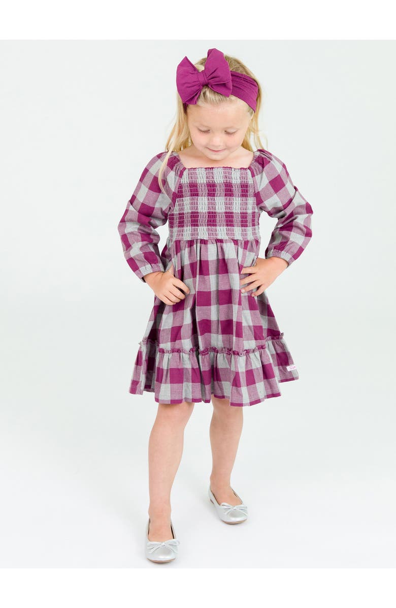 RuffleButts Girls Long Sleeve Smocked Ruffle Hem Dress, Alternate, color, 