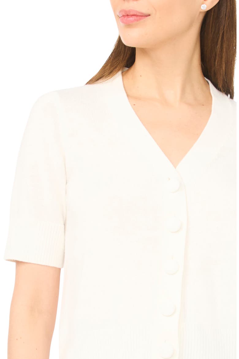 Covered Button Short Sleeve Cardigan, Alternate, color, ANTIQUE WHITE