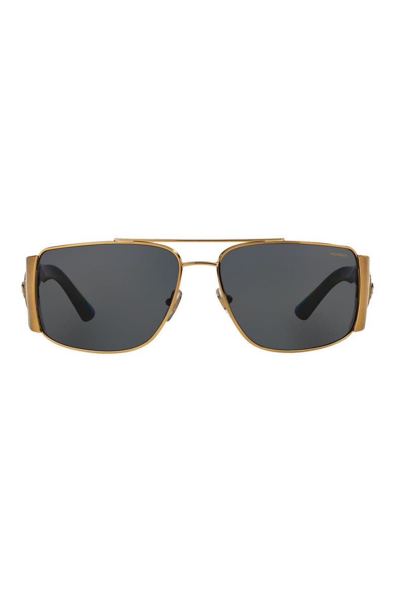63mm Polarized Oversize Rectangular Sunglasses, Main, color, GOLD/ GREY