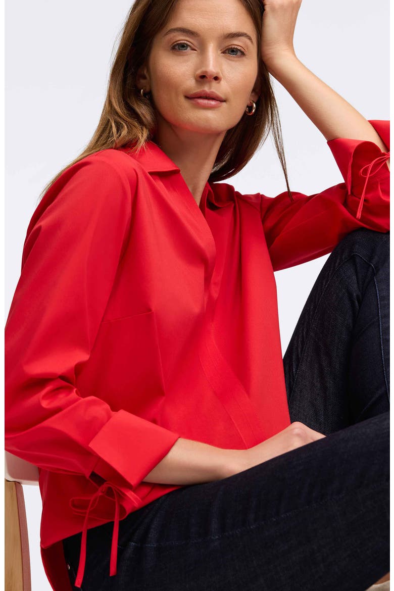Carla Tie Cuff Cotton Blend Popover Top, Alternate, color, SIMPLY RED