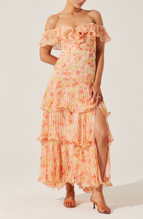 Astr The Label Wilder Floral Print Off The Shoulder Dress In Coral Floral