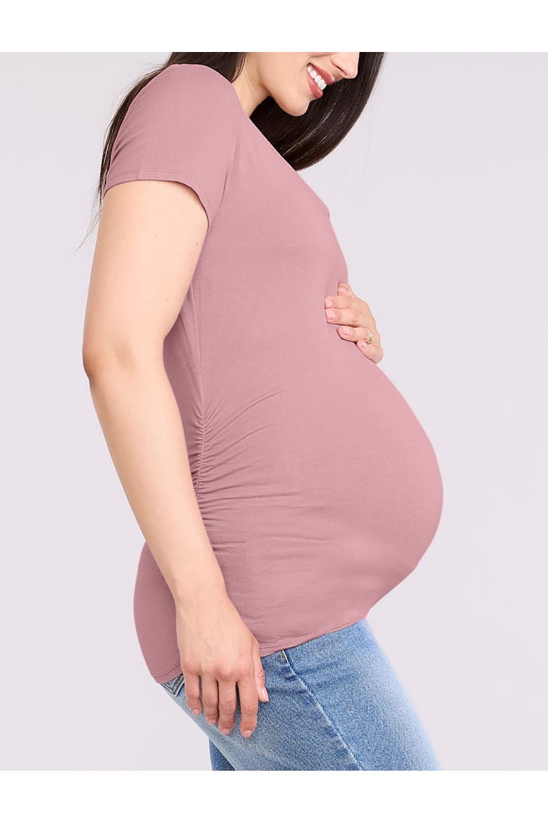 V-Neck Side-Ruched Maternity Short Sleeve Tee, Alternate, color, Orchid Haze