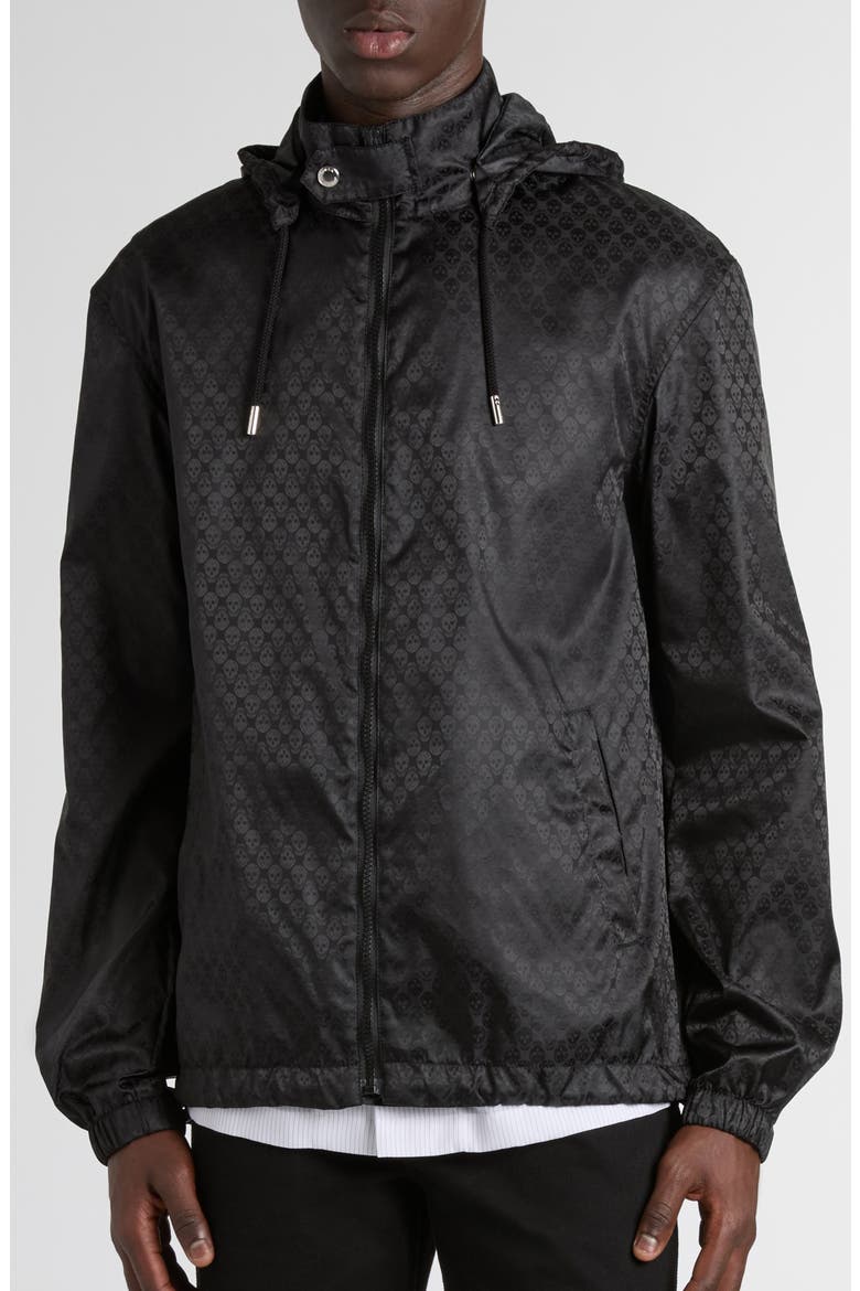 Skull Jacquard Windbreaker Jacket, Alternate, color, BLACK