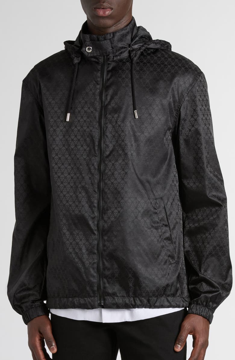 McQueen Skull Jacquard Windbreaker Jacket, Alternate, color, Black