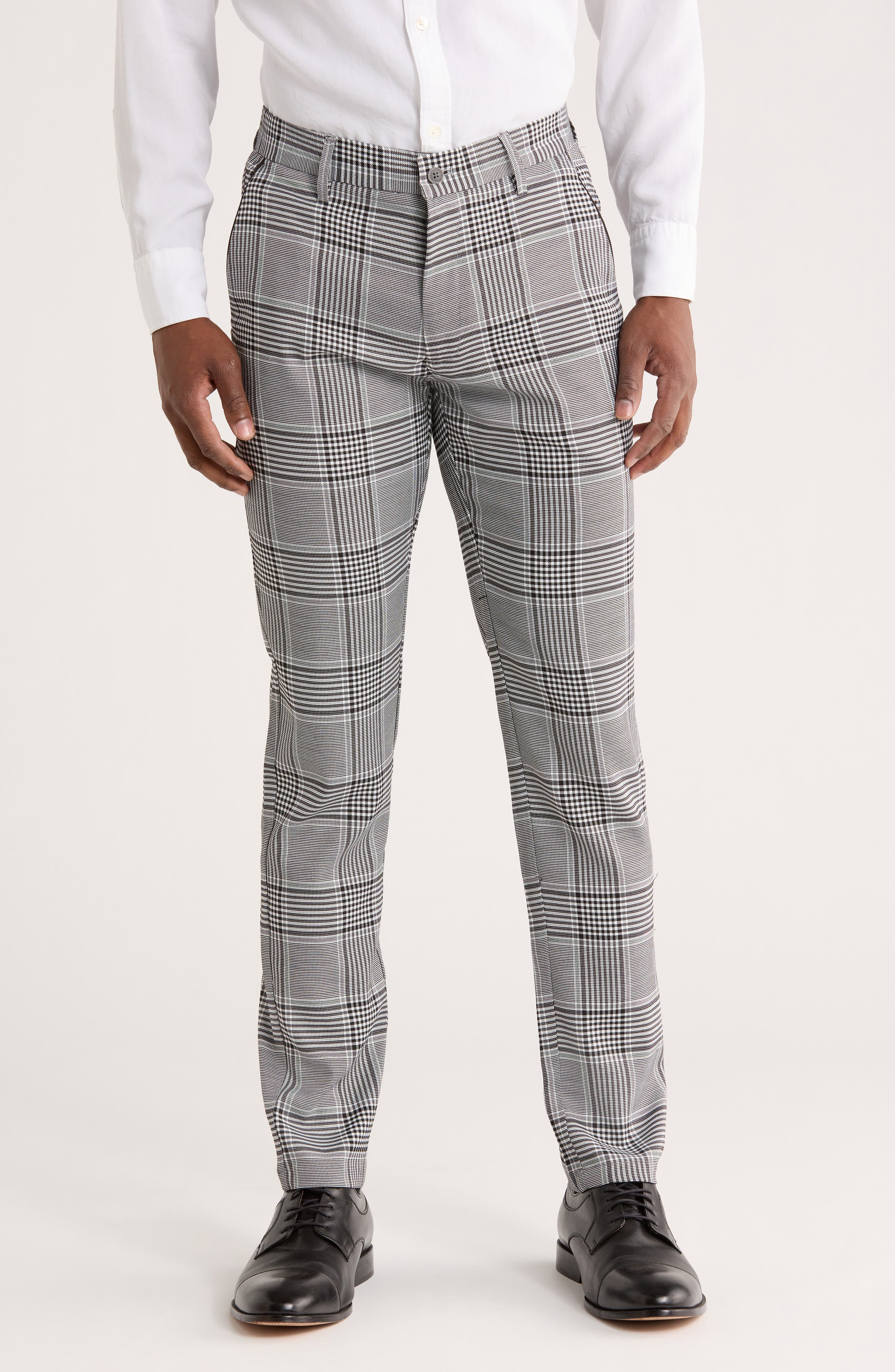 T.R. PREMIUM Slim Fit Flat Front Plaid Dress Pants