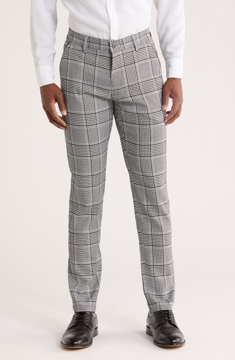 Slim Fit Flat Front Plaid Dress Pants