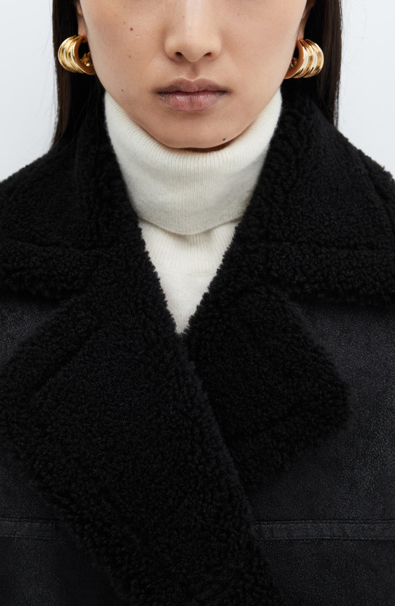 MANGO Double Breasted Faux Shearling Coat, Alternate, color, 