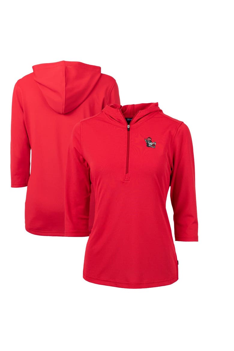 Women's Cutter & Buck Red NC State Wolfpack Vault Virtue Eco Pique Recycled Half-Zip Pullover Hoodie, Main, color, Red