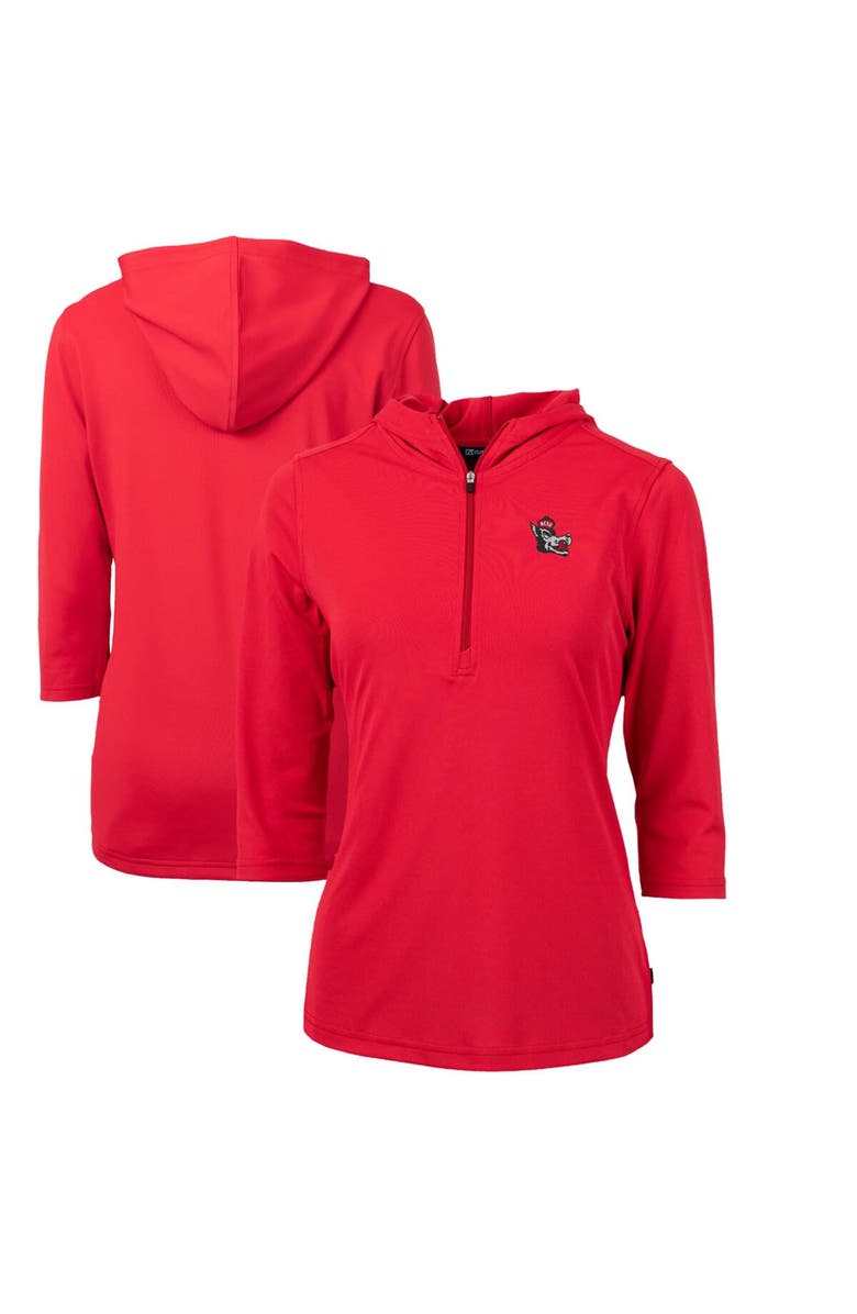 Cutter & Buck Women's Cutter & Buck Red NC State Wolfpack Vault Virtue Eco Pique Recycled Half-Zip Pullover Hoodie, Main, color, 