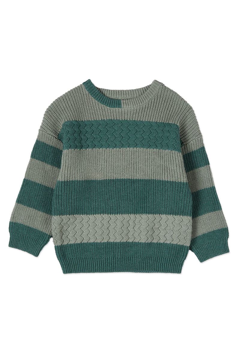 MiniMoi Kid's 2-Tone Striped Cotton Pullover Sweater, Main, color, Pale Aqua