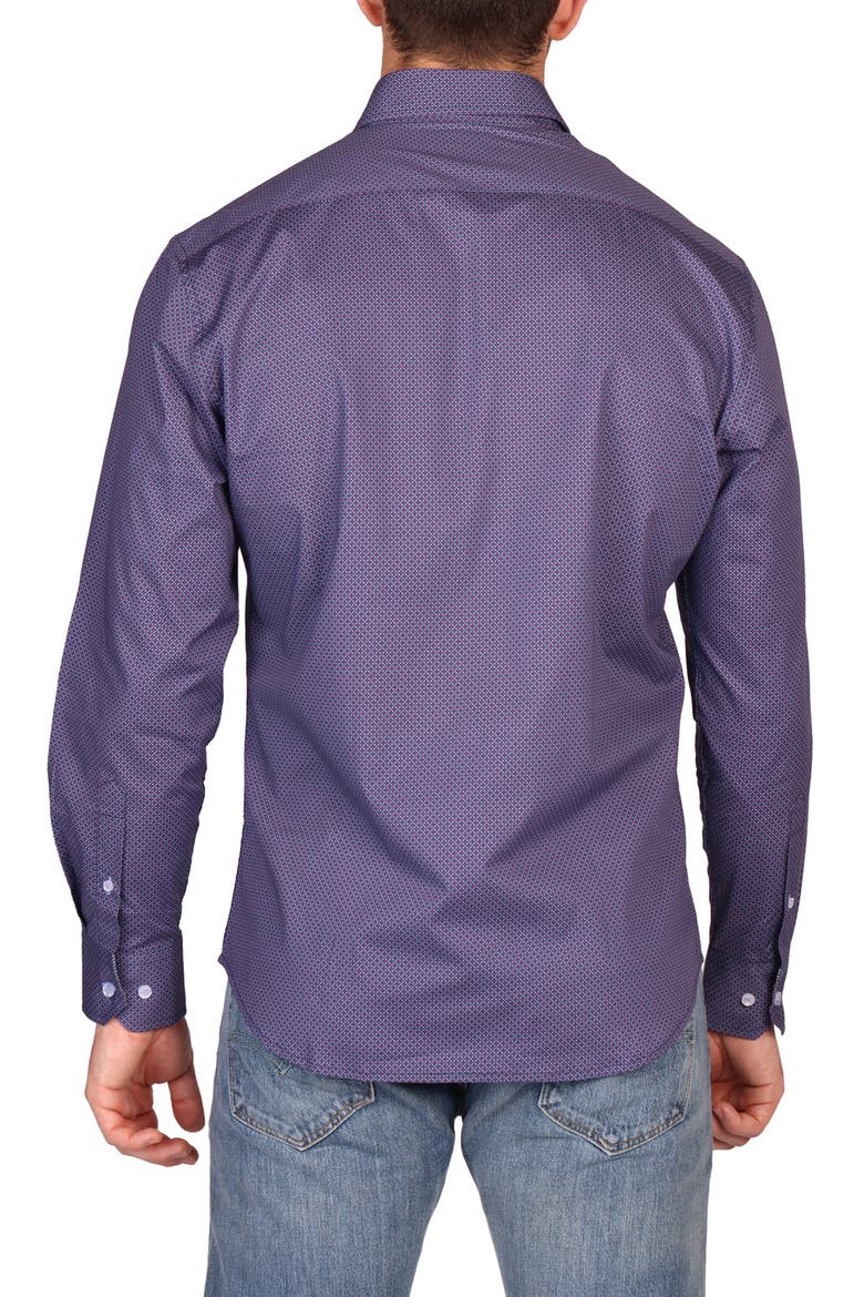 Classic Fit Diamond Medallion Stretch Cotton Button-Down Shirt, Alternate, color, BLUE