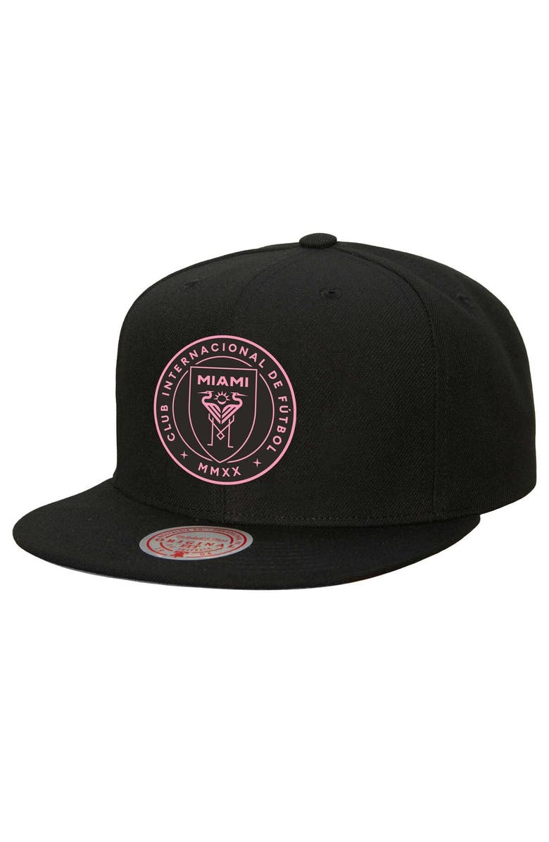 Mitchell & Ness Men's Mitchell & Ness Black Inter Miami CF Crest Snapback Hat, Main, color,