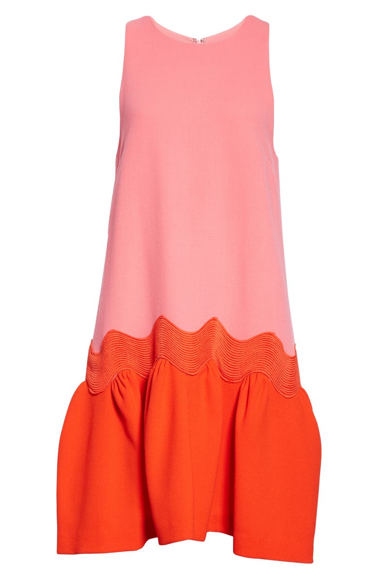 Lela Rose Wave Contrast Hem Wool Blend Dress, Alternate, color, 