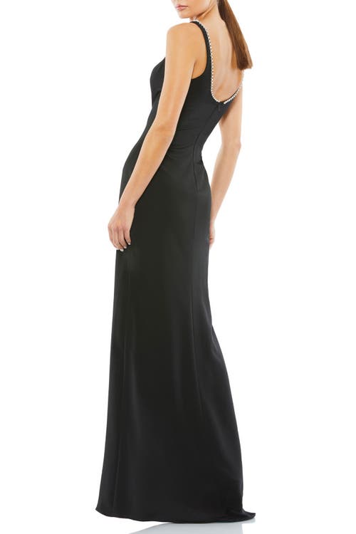 Mac Duggal Sleeveless Crystal Scoop Neckline Column Gown In Black