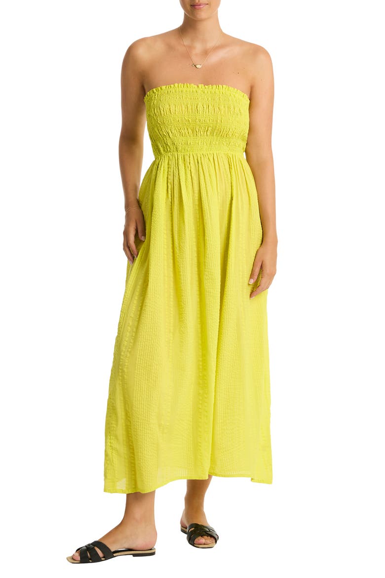 Heatwave Strapless Cotton Cover-Up Dress, Main, color, CITRON