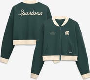 Nike Women's Nike Green Michigan State Spartans Oversized Academic Cropped Full-Zip Bomber Jacket