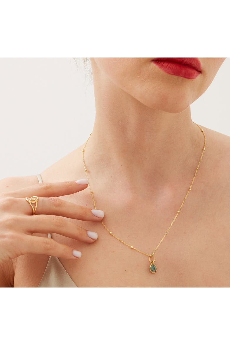Sterling Silver Natural Circle Pendant Necklace With Beaded Chain, Alternate, color, Gold