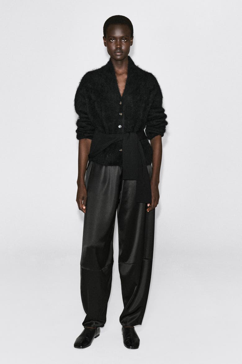 Draped Brushed Merino Wool Cardigan, Alternate, color, BLACK