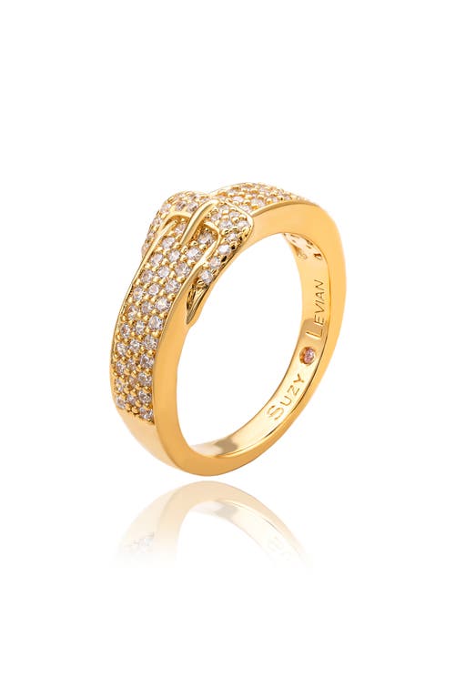 Suzy Levian Yellow Sterling Silver White Cubic Zirconia Buckle Ring In Gold