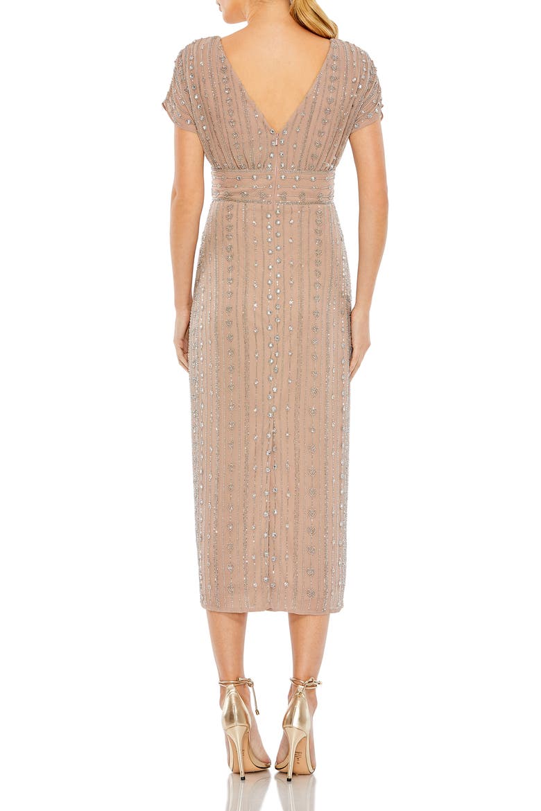 Beaded Cap Sleeve Column Midi Dress, Alternate, color, DARK MOCHA