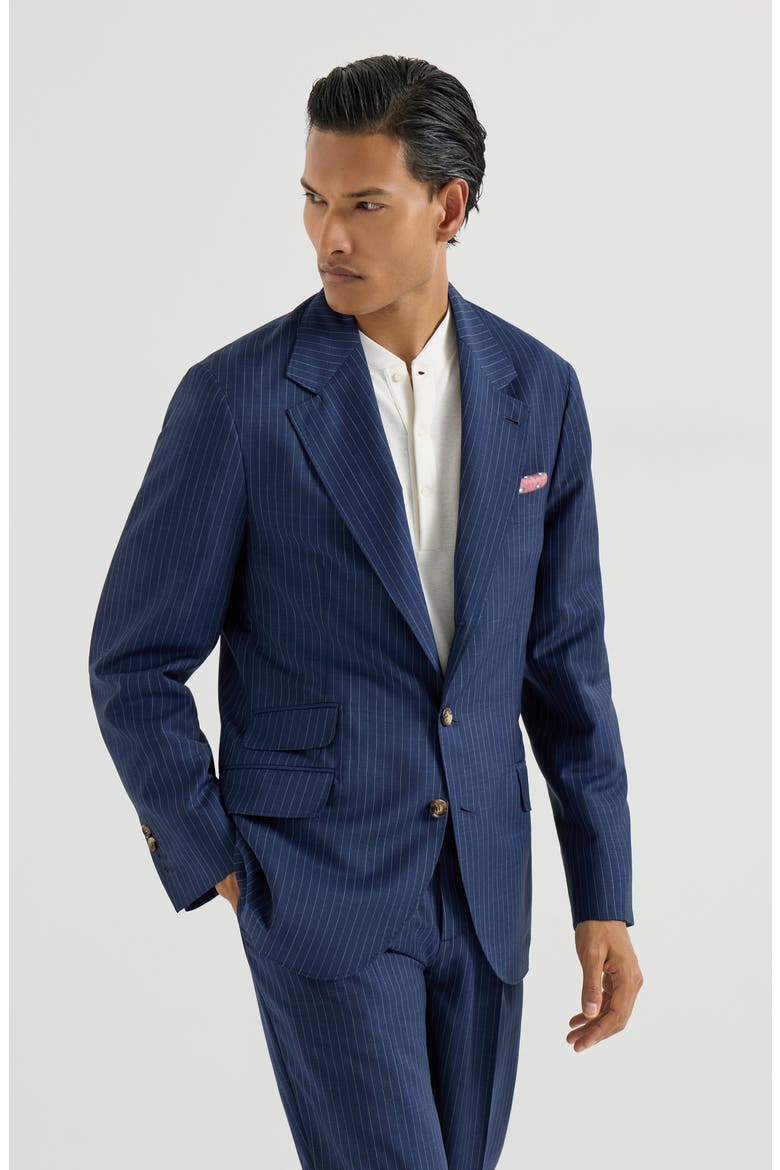 Chalk stripe deconstructed blazer, Main, color, Blue