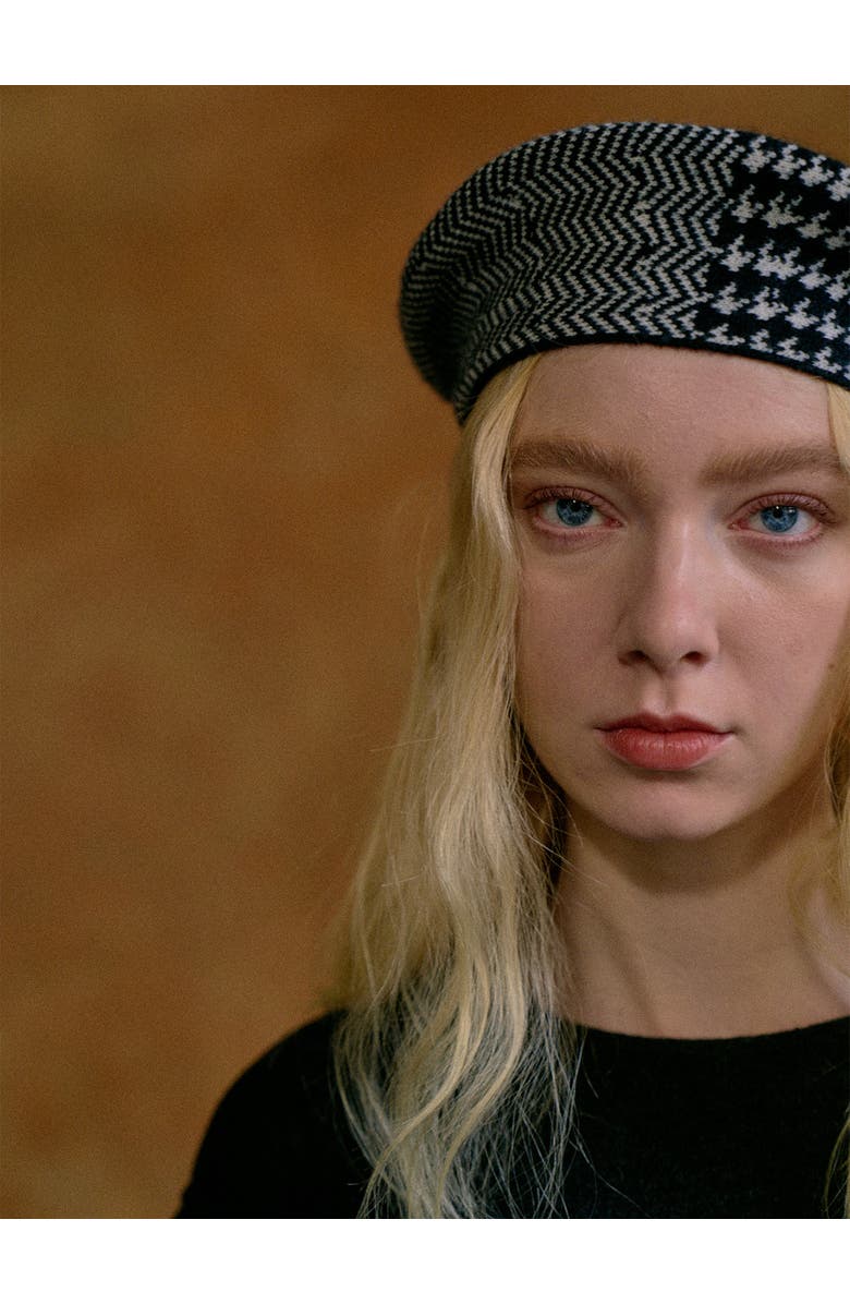 Lost Pattern "Houndstooth" Wool-Cashmere Beret Hat, Alternate, color, 
