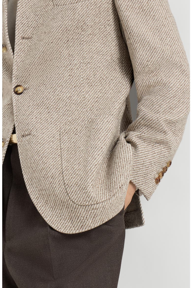 Cashmere and silk diagonal outerwear blazer with patch pockets, Alternate, color, Sand