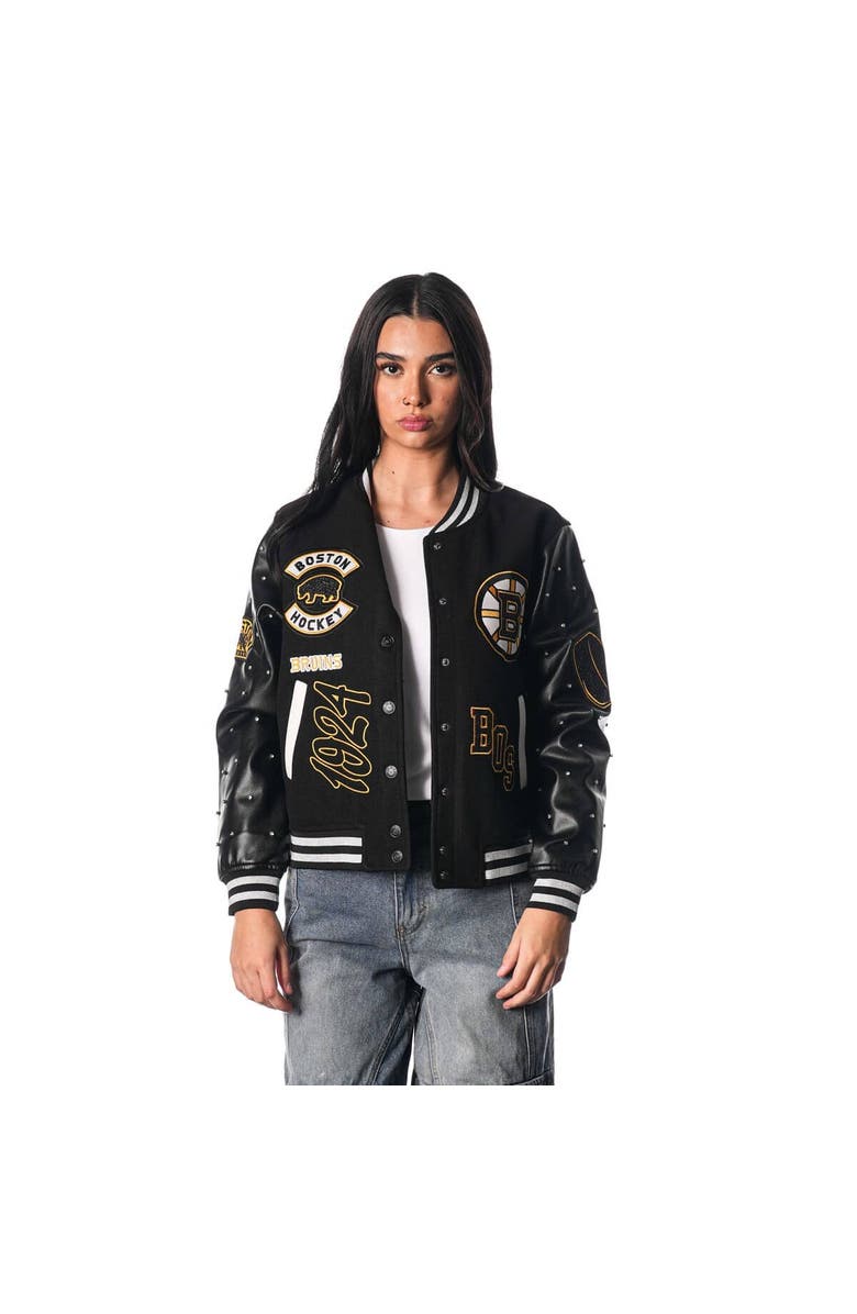 THE WILD COLLECTIVE Women's The Wild Collective Black Boston Bruins Full-Snap Varsity  Jacket, Alternate, color, Black