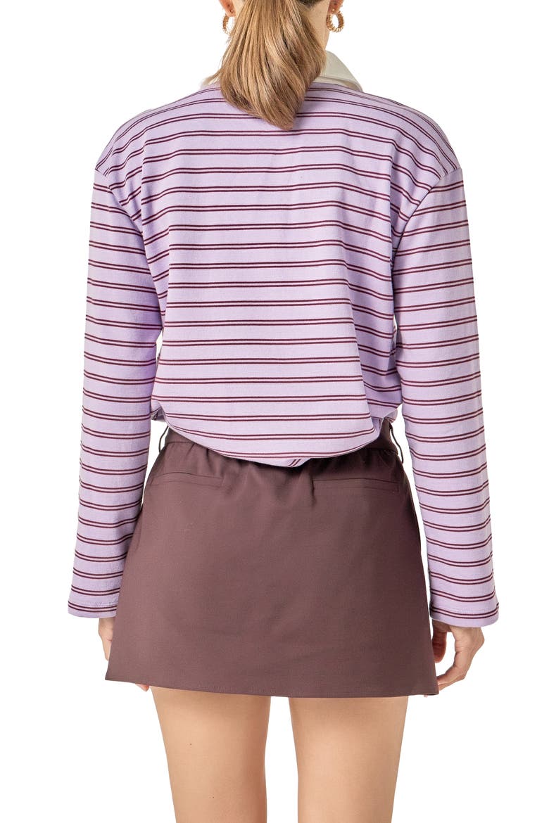 Striped Knit Polo Top, Alternate, color, LAVENDER/ BURGUNDY