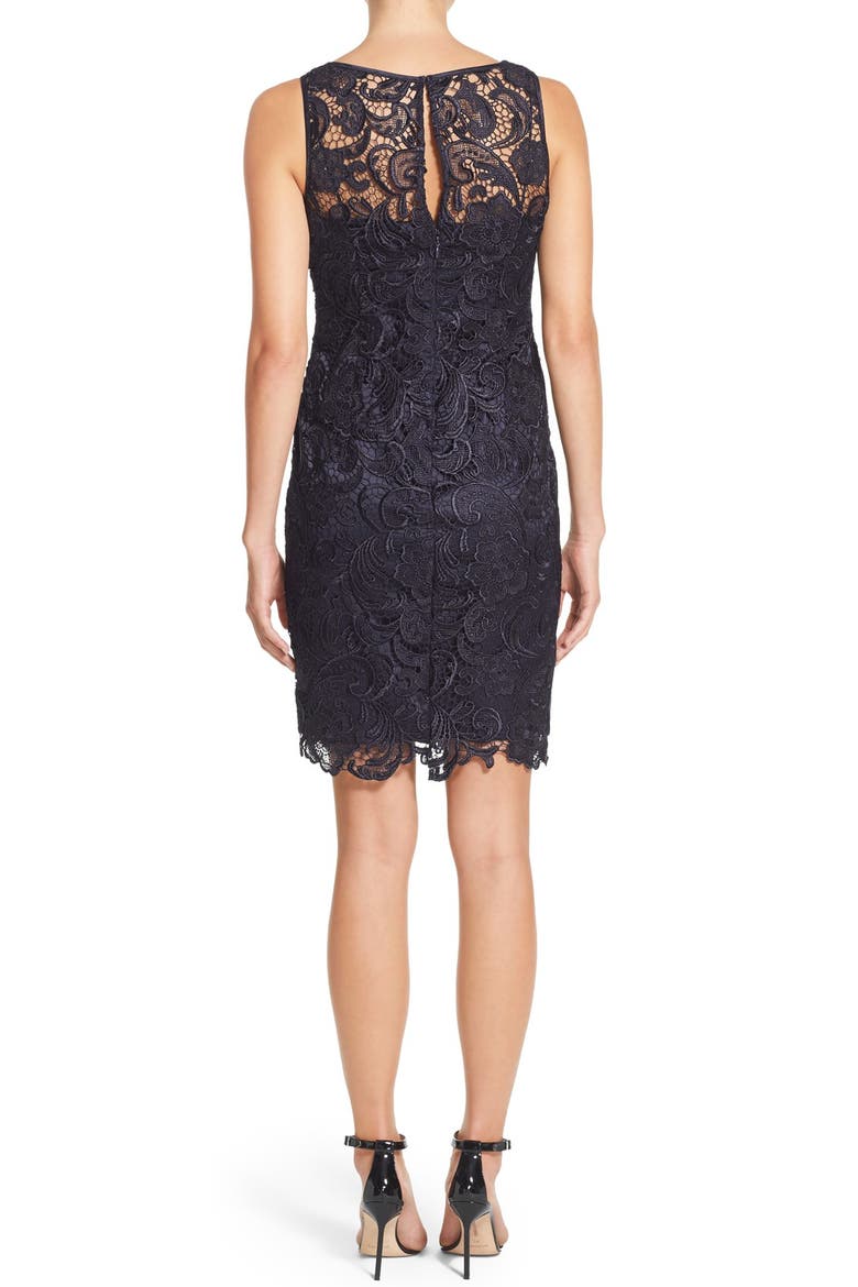 Illusion Bodice Lace Sheath Dress, Alternate, color, NAVY
