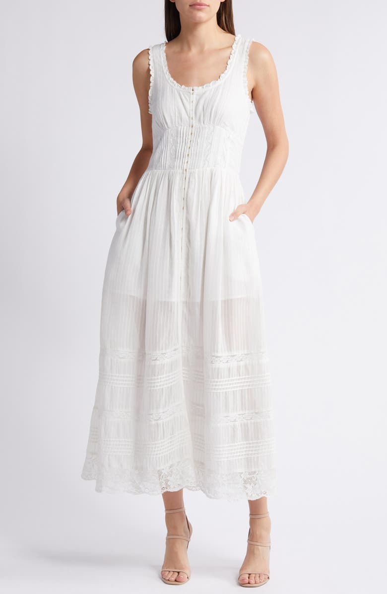 LoveShackFancy Santelle Pleated Lace Cotton Dress, Main, color,