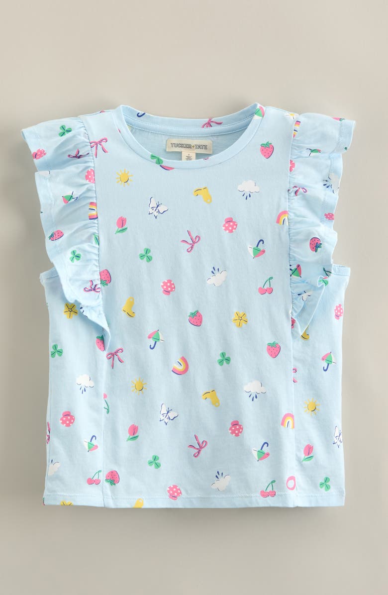 Tucker + Tate Kids' Ruffle Cotton T-Shirt, Main, color, Blue Delicate Rainy Day