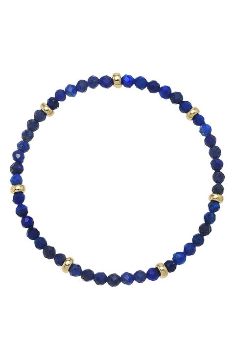 Lapis Lazuli & 14K Gold Stretch Beaded Bracelet