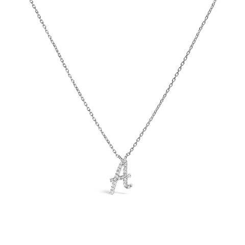 10K Gold Diamond Accent  A-Z Initial Script Style Pendant Necklace