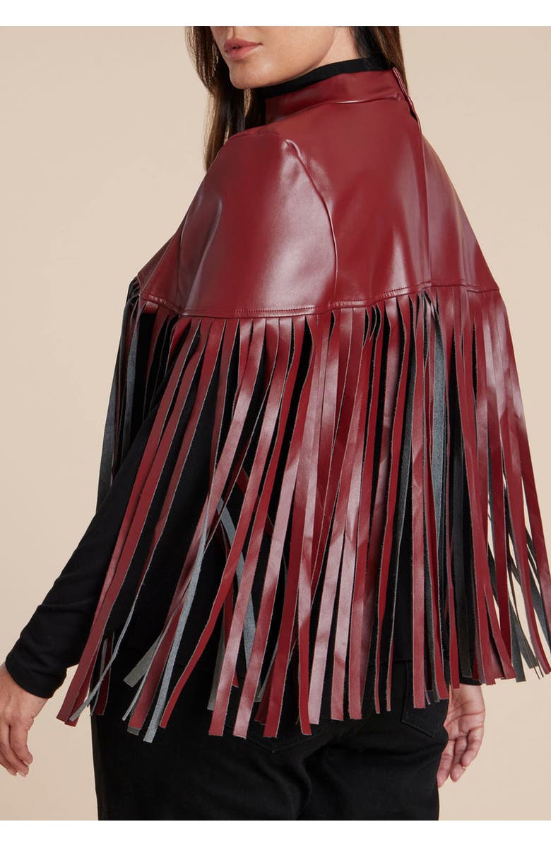 ELOQUII Faux Leather Fringe Cape, Alternate, color, Tawny Port