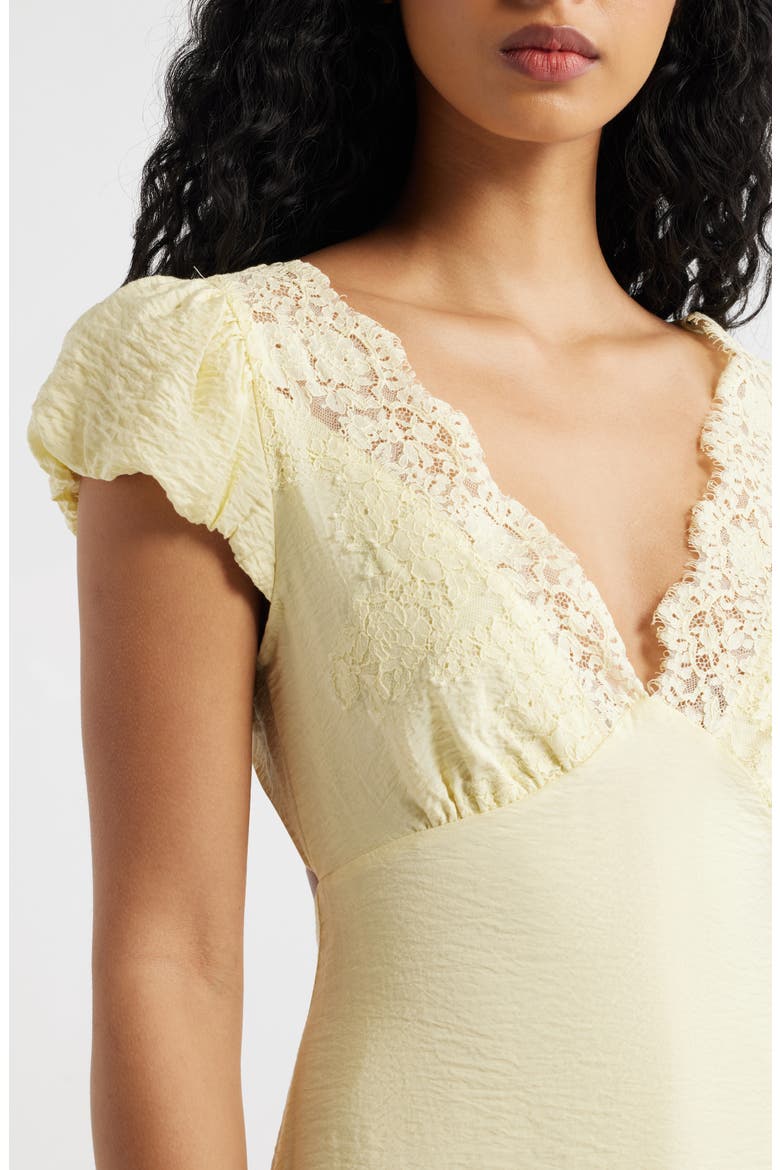 Eyelash Lace Trim Puff Sleeve Maxi Dress, Alternate, color, PASTEL YELLOW