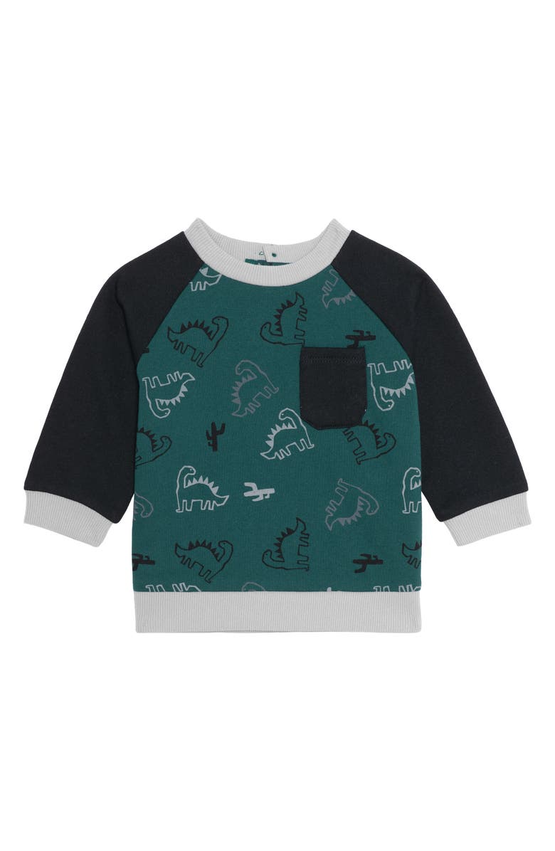 PL Baby by Petit Lem Colorblock Sweatshirt, Joggers & Hat Set, Alternate, color, Dinos