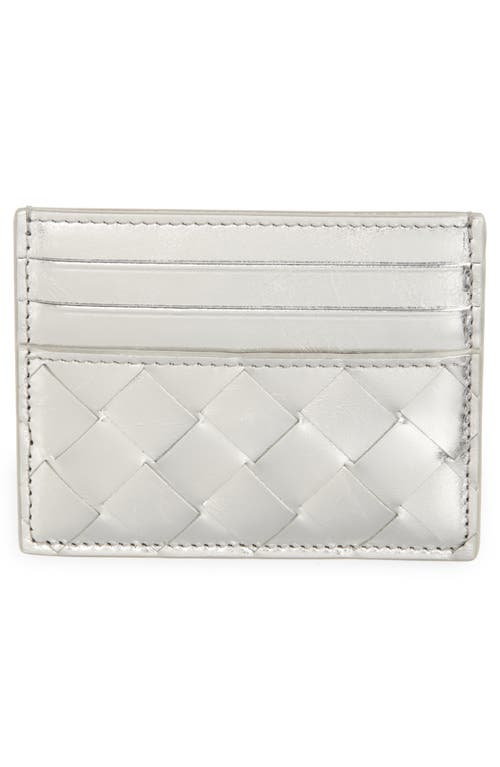 Bottega Veneta Intrecciato Metallic Leather Card Case In 8101 Silverilver