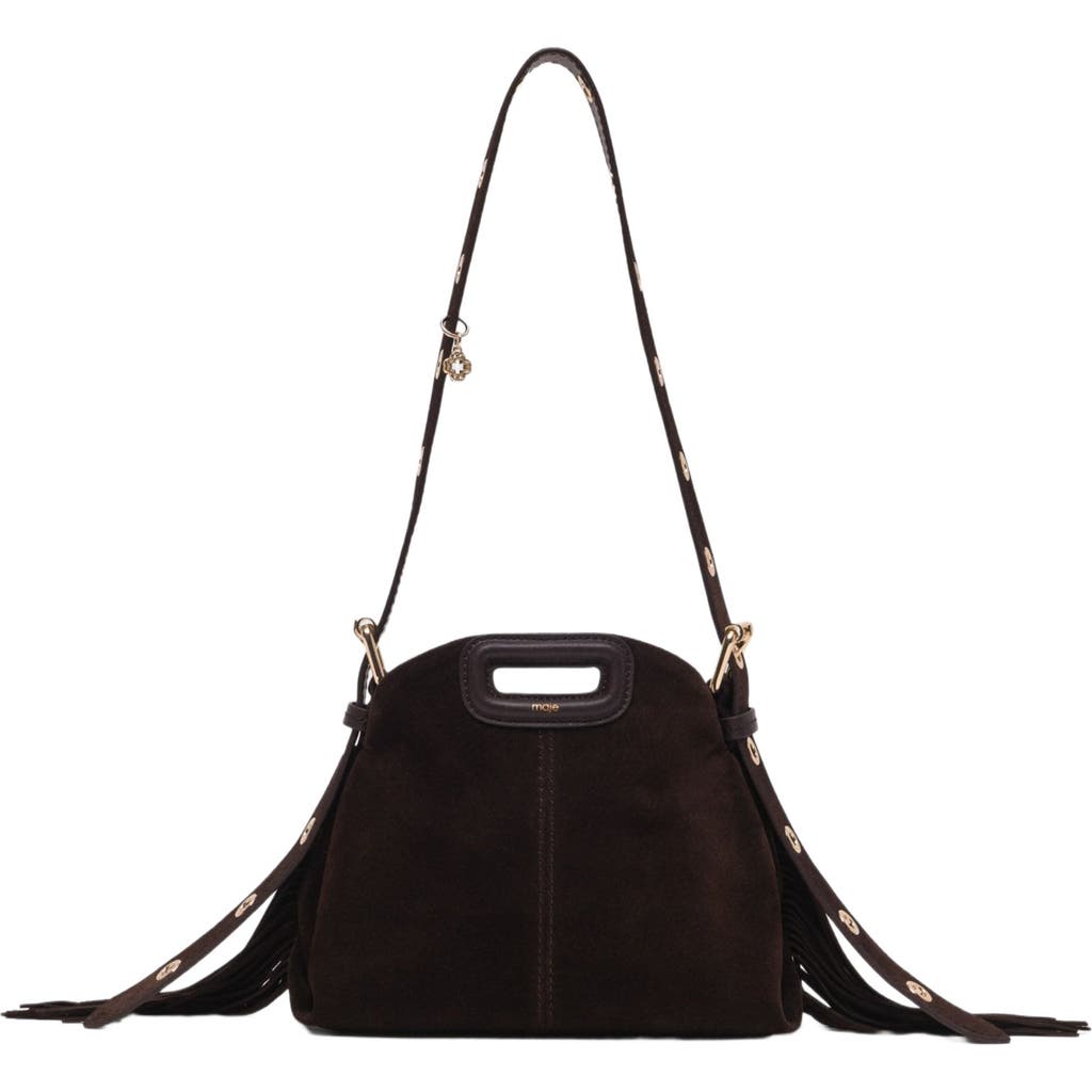 Maje Womens Grey Miss M Mini Suede Shoulder Bag In Brown